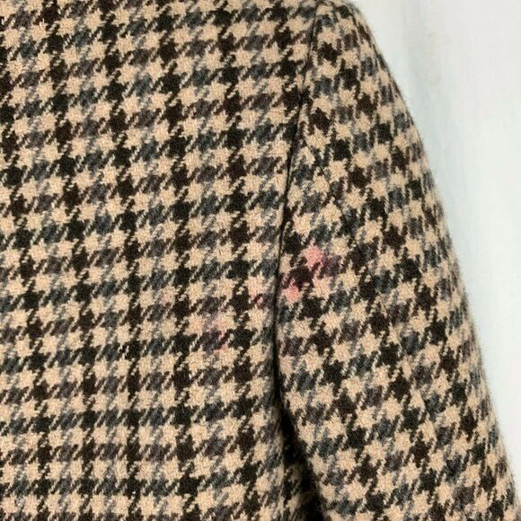 Kanebo Wool Blazer Jacket Brown Checkered Pockets Lined Hipster Notch Lapel - Picture 4 of 5